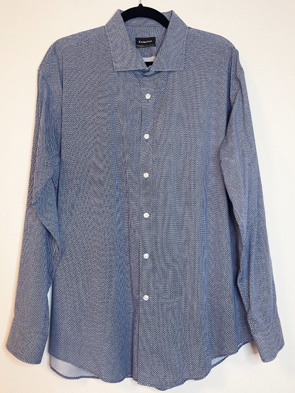 Esquire Men's Blue Geometric Print Dress Shirt 17.5 34/35 Long Sleeve Button